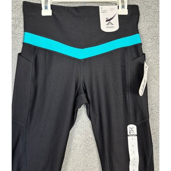 Xersion Women's Cycling High Compression Leggings Black Turquoise Small NWT's. - Picture 2 of 8